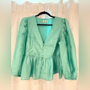 Teal shimmery Button-Front Blouse